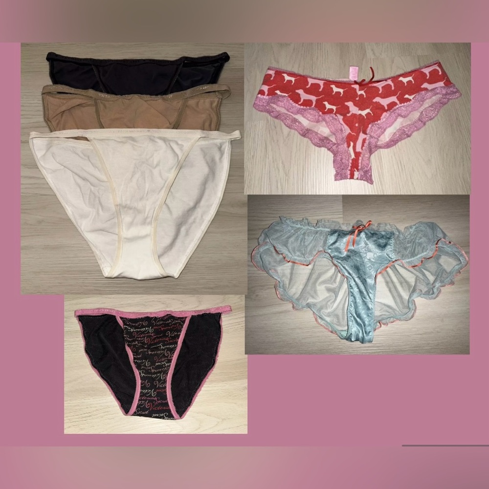 6 Y2K VTG Victorias Secret String Bikinis & Ruffle Hem & VS PINK Cheeky Panties